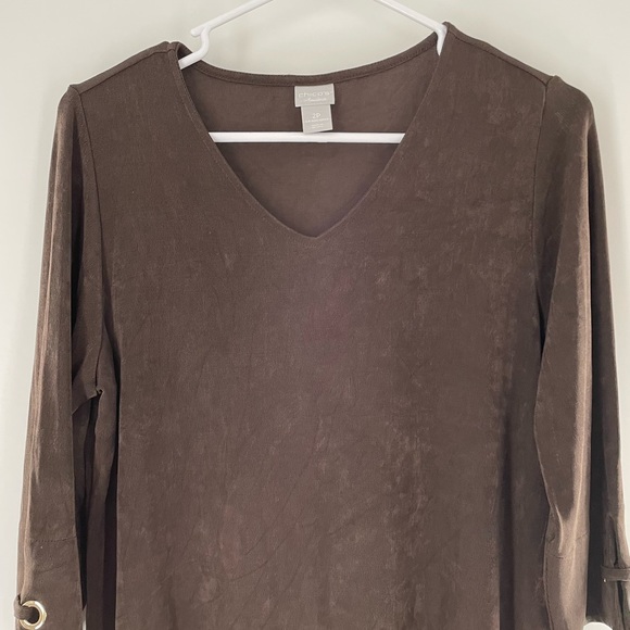 Chico’s Travelers Chocolate Brown V-Neck 3/4 Sleeve Top - Picture 1 of 7